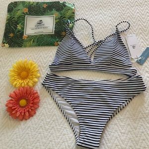 Cupshe Brand Navy & White Stripe Bikini
